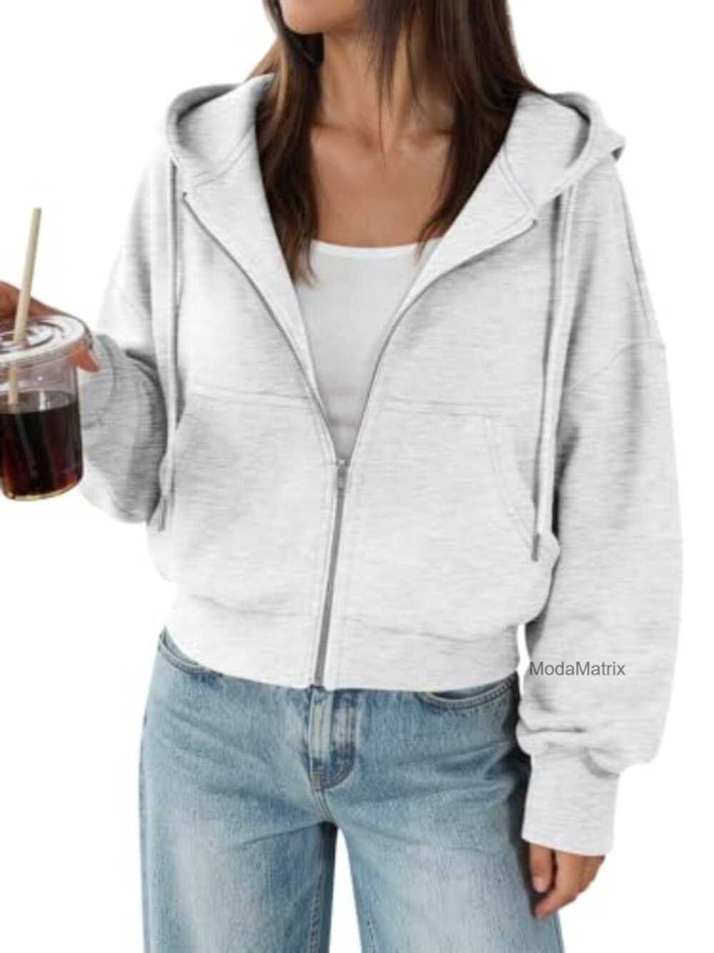 Women's Cropped Zip Up Hoodie Fleece Lined Long Sleeve Full Zip